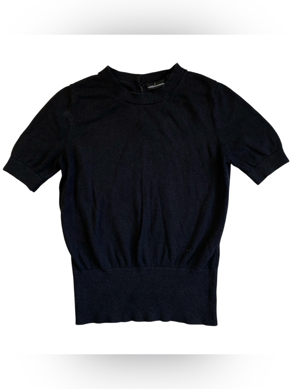 Moda International Black Silk Cashmere Short Sleeve Sweater Top Size S